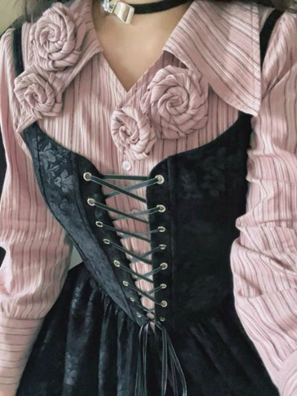 Midnight Rose Lace-Up Vintage Dress