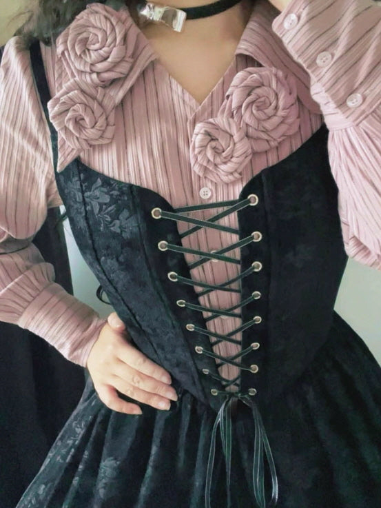 Midnight Rose Lace-Up Vintage Dress