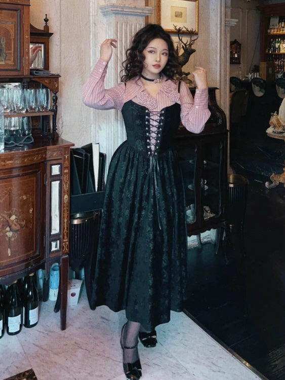 Midnight Rose Lace-Up Vintage Dress