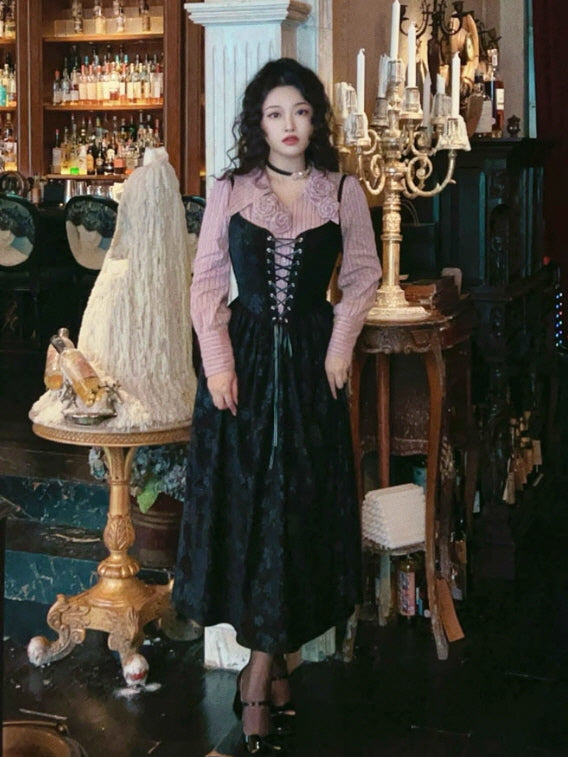 Midnight Rose Lace-Up Vintage Dress