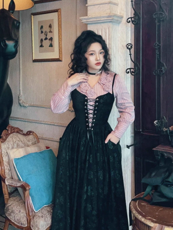 Midnight Rose Lace-Up Vintage Dress