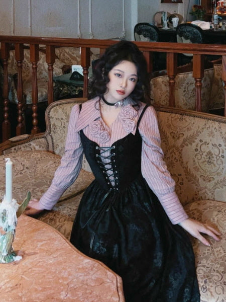 Midnight Rose Lace-Up Vintage Dress