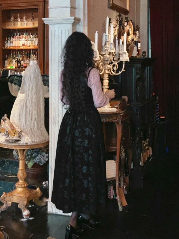 Midnight Rose Lace-Up Vintage Dress