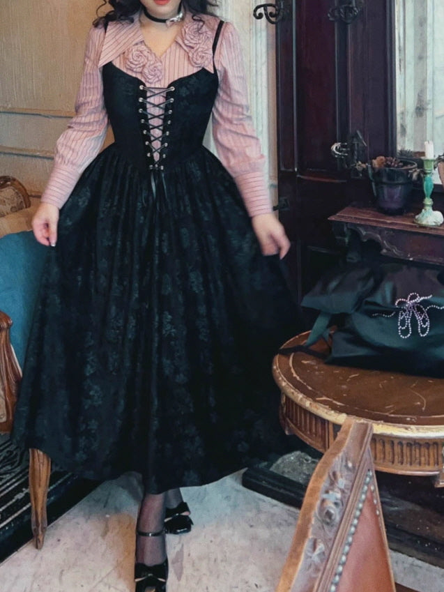 Midnight Rose Lace-Up Vintage Dress