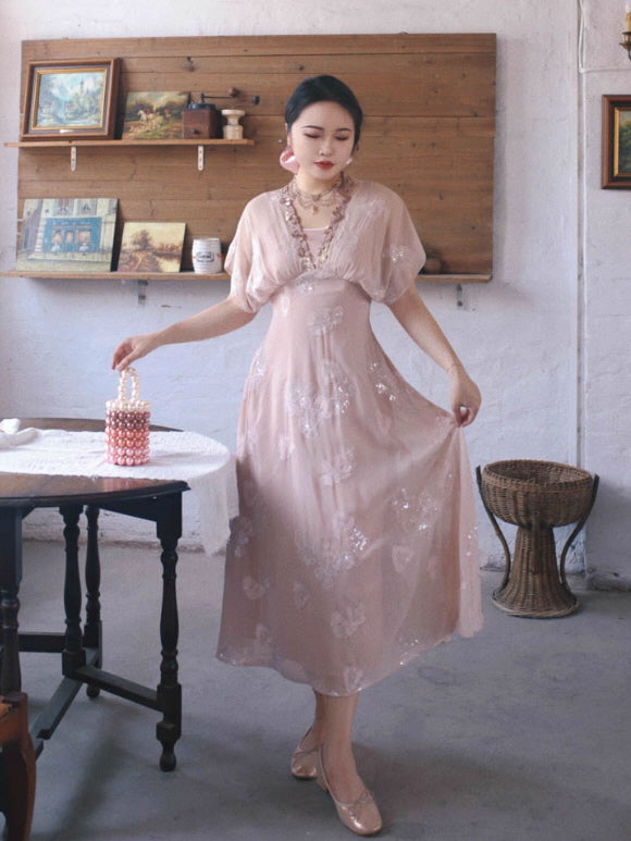 Blush Petal Sequin Vintage Fairy Dress