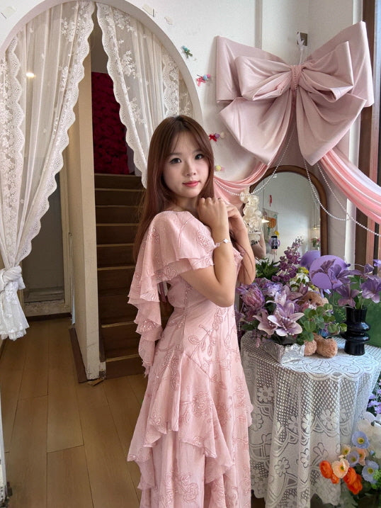 Rosy Cascade Vintage Ruffle Fairy Dress