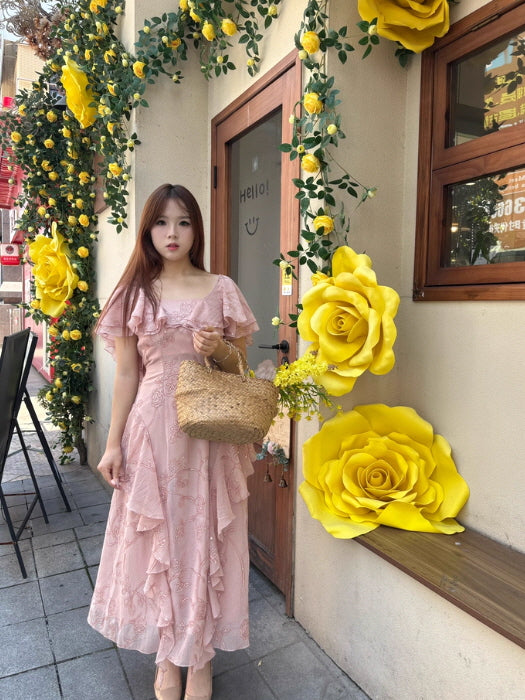 Rosy Cascade Vintage Ruffle Fairy Dress