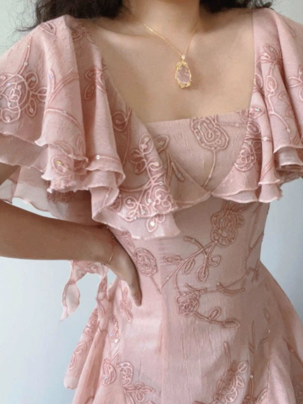 Rosy Cascade Vintage Ruffle Fairy Dress