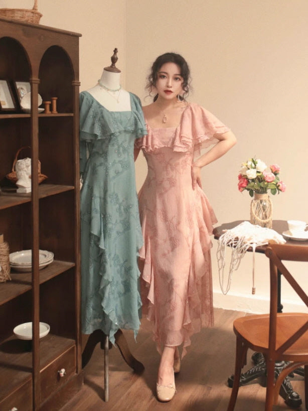 Rosy Cascade Vintage Ruffle Fairy Dress