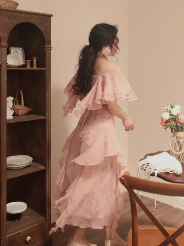 Rosy Cascade Vintage Ruffle Fairy Dress