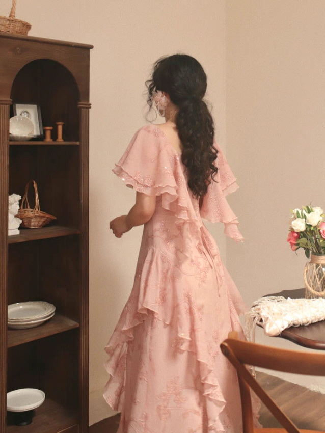 Rosy Cascade Vintage Ruffle Fairy Dress