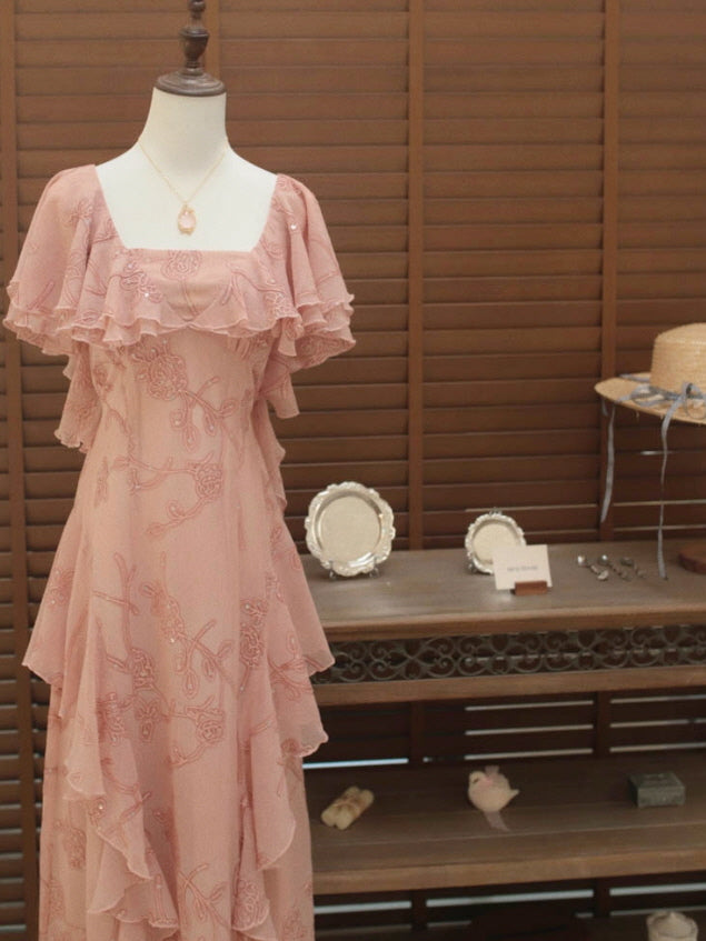 Rosy Cascade Vintage Ruffle Fairy Dress
