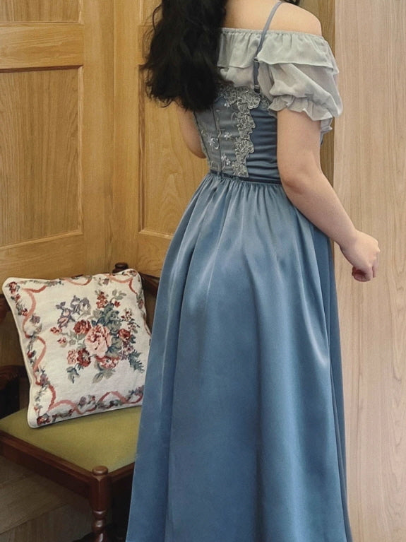 Moonlit Garden Lace-Embroidered Off-Shoulder Dress