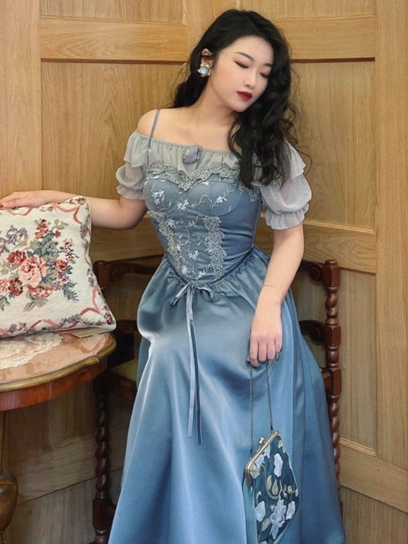 Moonlit Garden Lace-Embroidered Off-Shoulder Dress