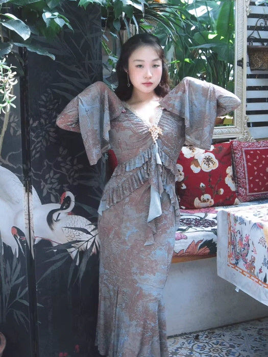 Ethereal Painting Garden Ruffle Dress