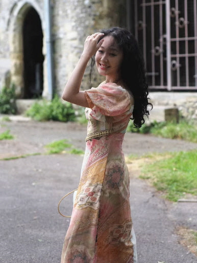 Vintage Tapestry Bloom Lace-Trim Dress