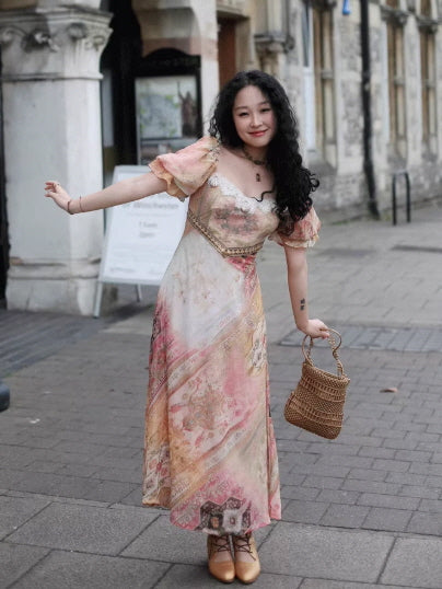 Vintage Tapestry Bloom Lace-Trim Dress