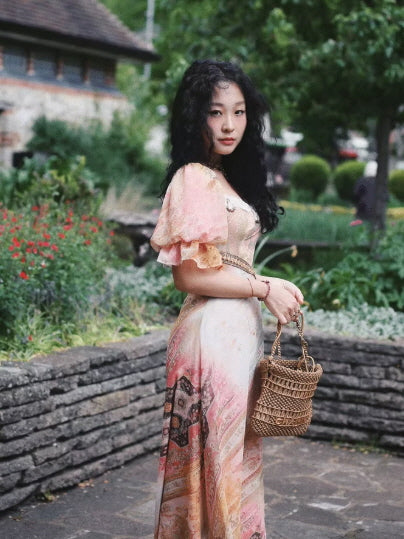 Vintage Tapestry Bloom Lace-Trim Dress