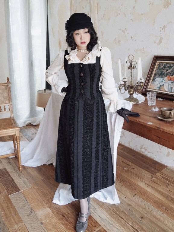 Noir Lace-Stripe Storybook Dress