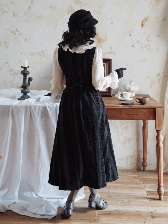 Noir Lace-Stripe Storybook Dress