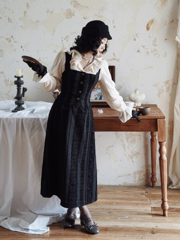Noir Lace-Stripe Storybook Dress