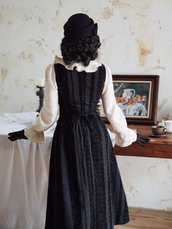 Noir Lace-Stripe Storybook Dress