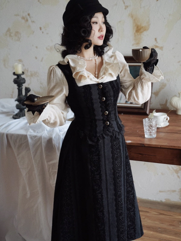 Noir Lace-Stripe Storybook Dress