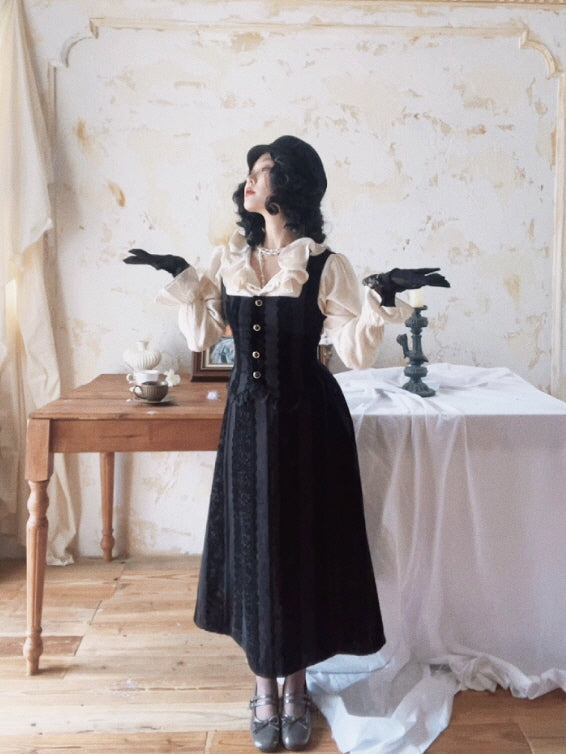 Noir Lace-Stripe Storybook Dress