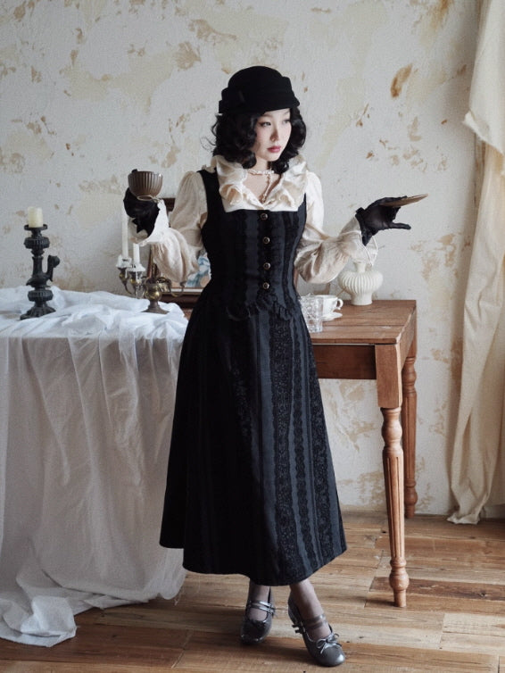 Noir Lace-Stripe Storybook Dress