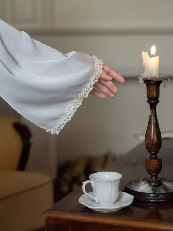 Lace Collar Ribbon Loungewear Set