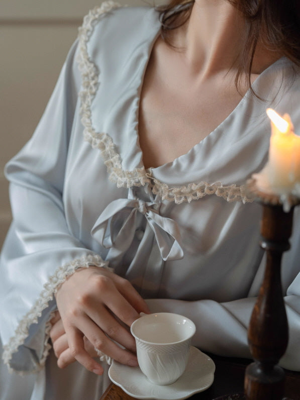 Lace Collar Ribbon Loungewear Set