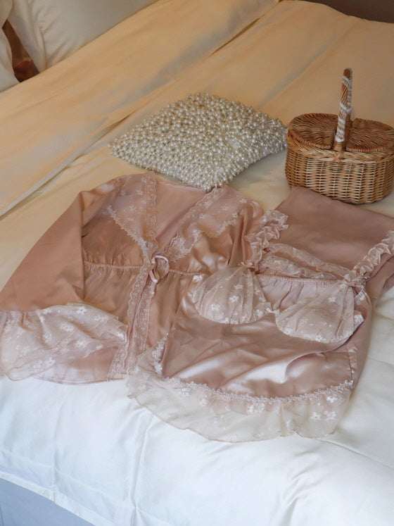 Blush Lace Camisole & Robe Loungewear Set