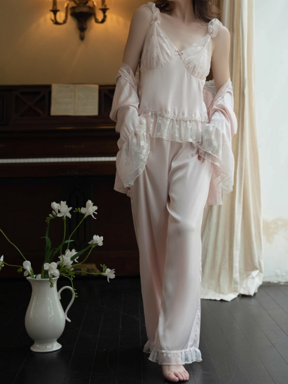 Blush Lace Camisole & Robe Loungewear Set