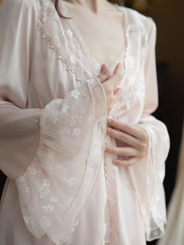 Blush Lace Camisole & Robe Loungewear Set