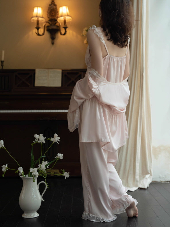 Blush Lace Camisole & Robe Loungewear Set
