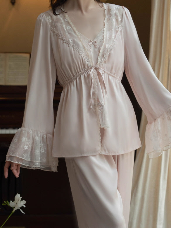 Blush Lace Camisole & Robe Loungewear Set