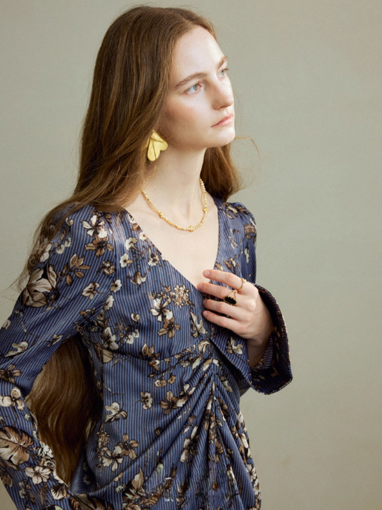 Midnight Botanical Draped Dress