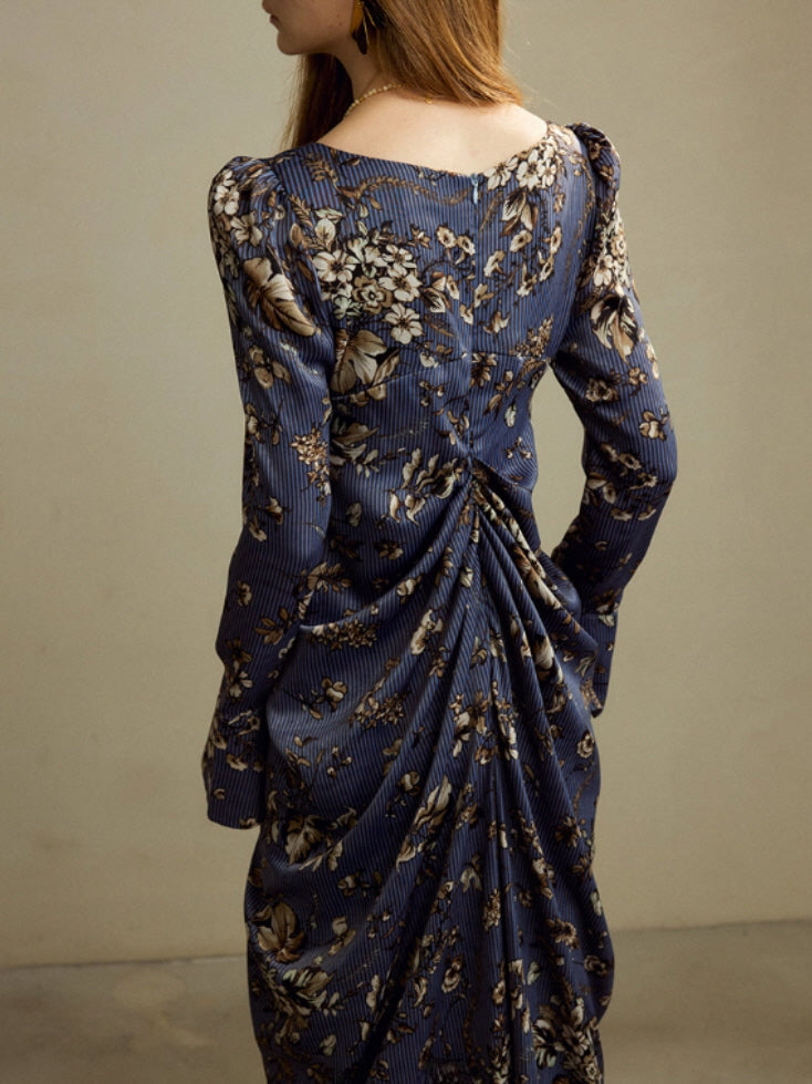 Midnight Botanical Draped Dress