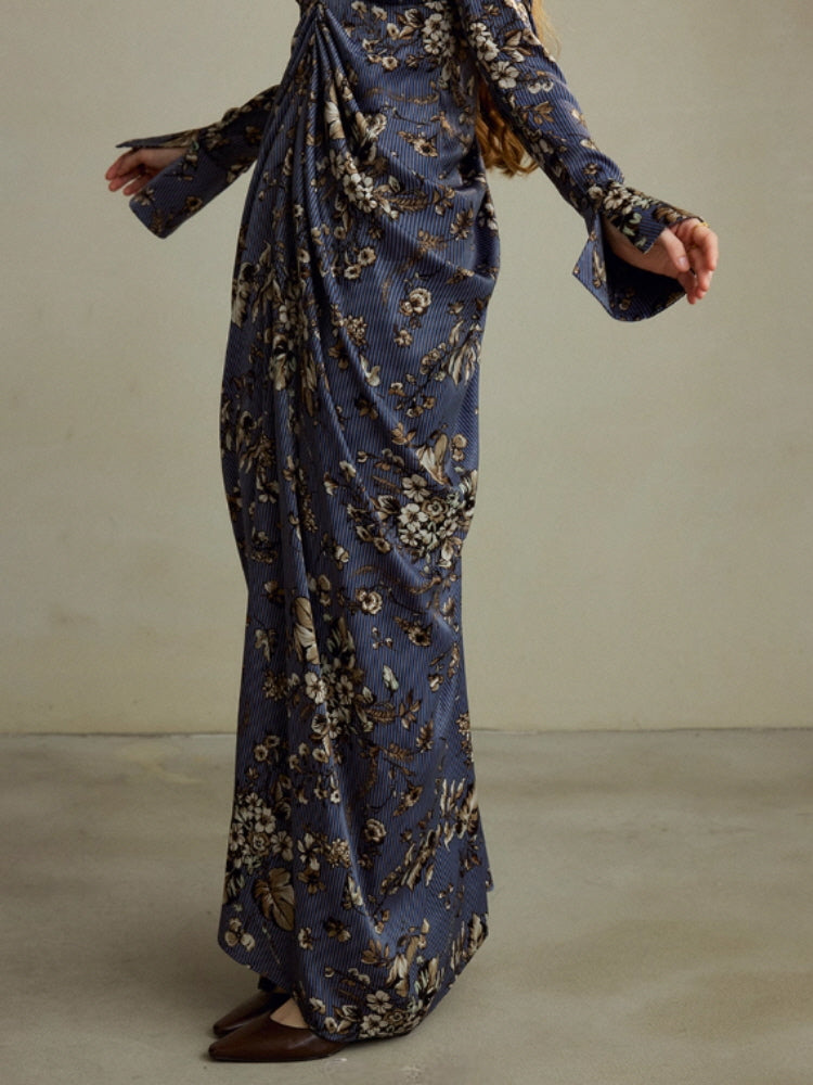 Midnight Botanical Draped Dress