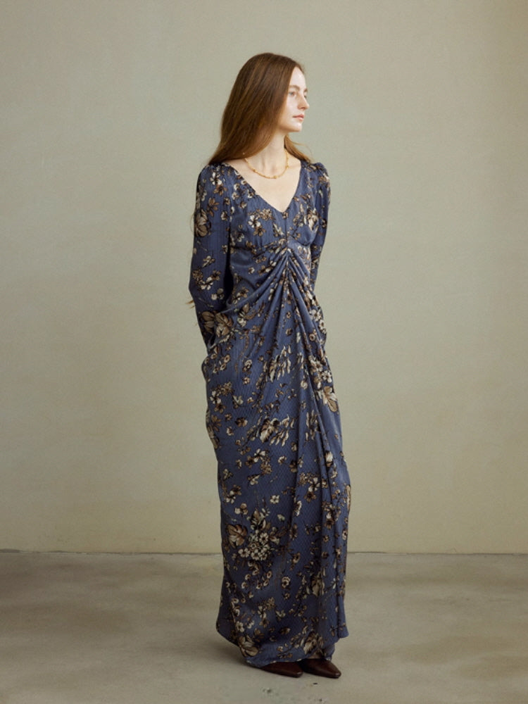Midnight Botanical Draped Dress