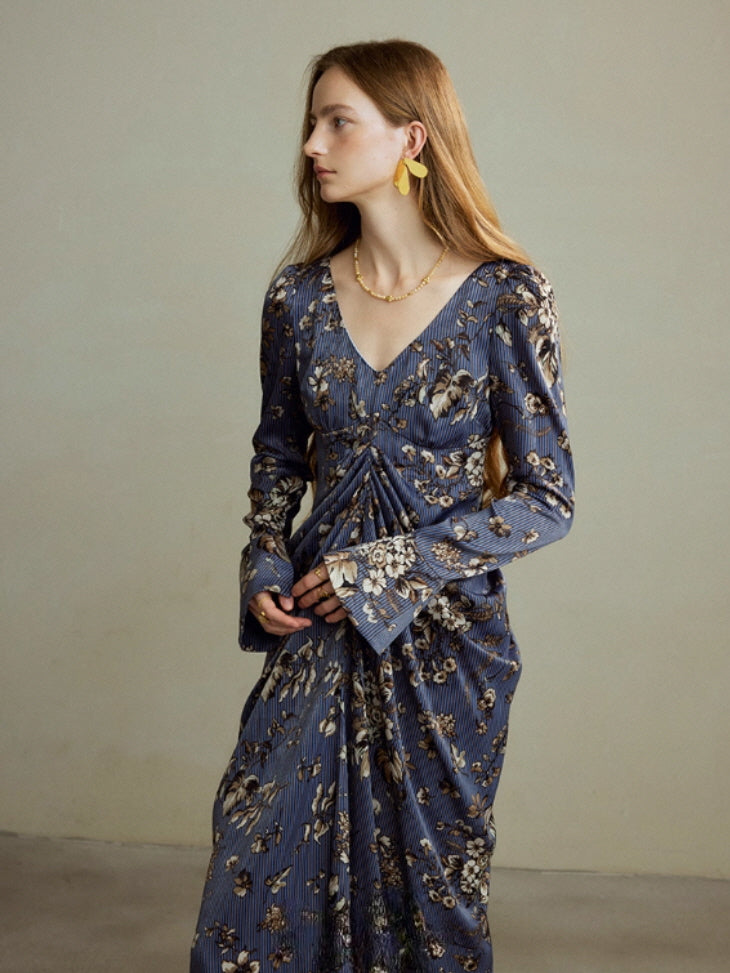 Midnight Botanical Draped Dress
