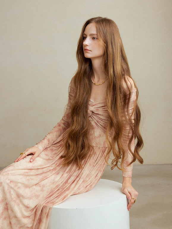 Blush Whispers Off-Shoulder Vintage Long Dress