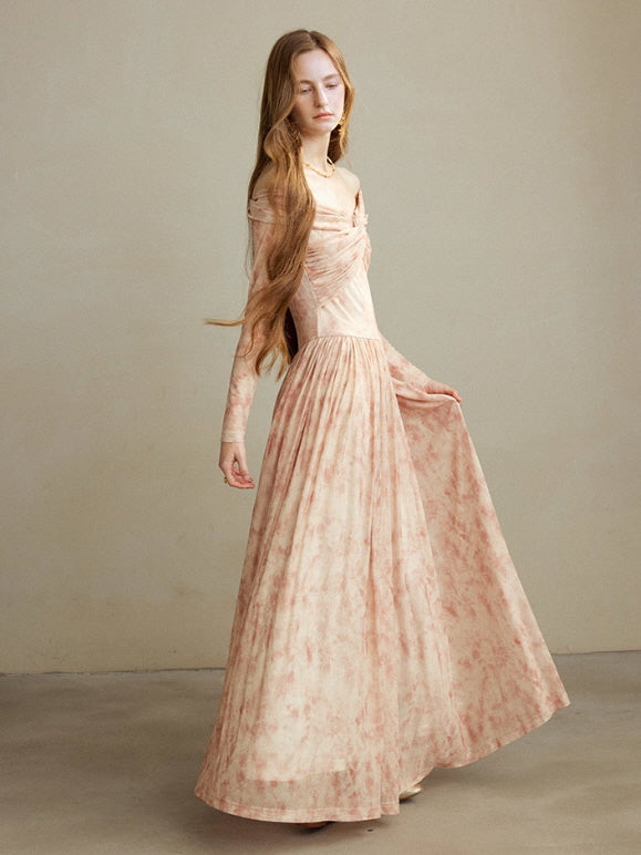 Blush Whispers Off-Shoulder Vintage Long Dress