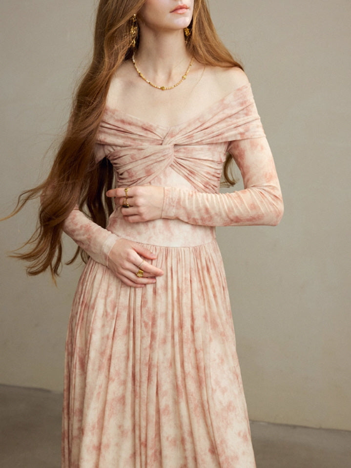 Blush Whispers Off-Shoulder Vintage Long Dress
