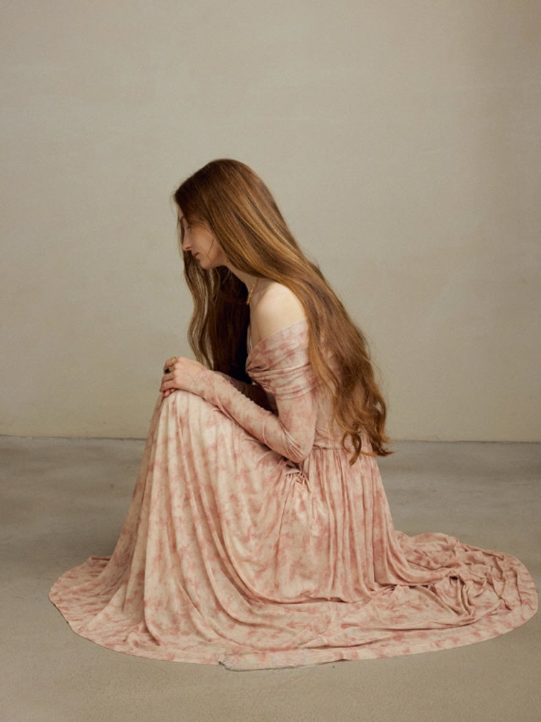 Blush Whispers Off-Shoulder Vintage Long Dress