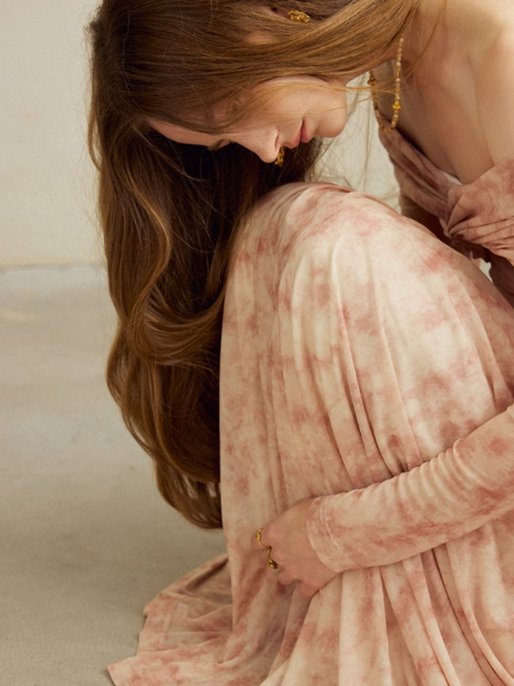 Blush Whispers Off-Shoulder Vintage Long Dress