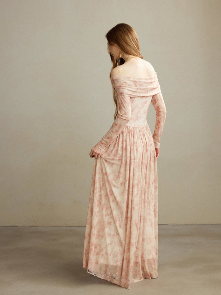 Blush Whispers Off-Shoulder Vintage Long Dress