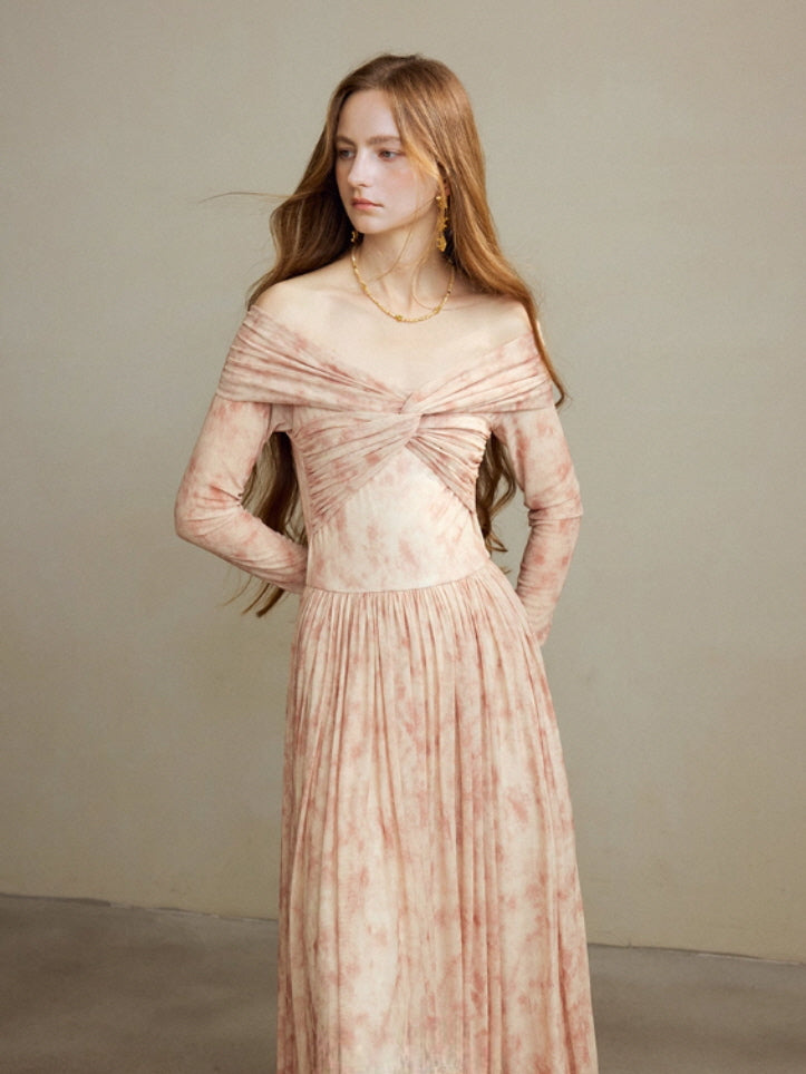Blush Whispers Off-Shoulder Vintage Long Dress