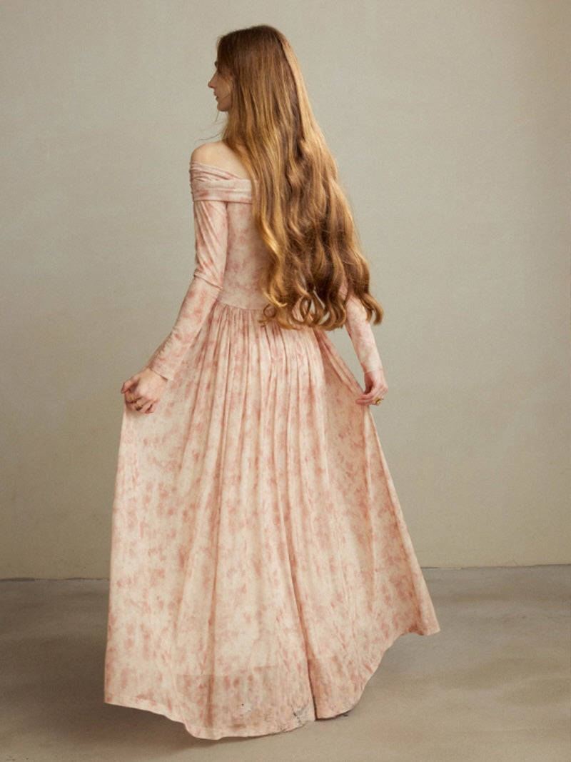 Blush Whispers Off-Shoulder Vintage Long Dress