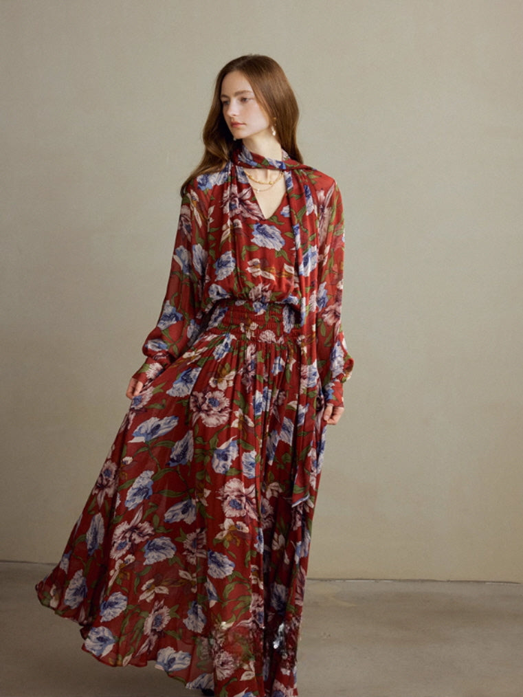 Autumn Bloom Vintage Garden Maxi Dress